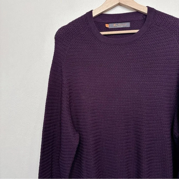 Ben  Sherman Mens Large Crew Neck Textured Cotton Purple Pullover - Picture 6 of 14